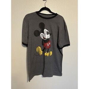 Disney Parks Mickey Mouse Ringer Tee S/S T-Shirt Gray Size Medium Hanes
